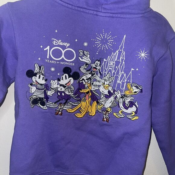 Mickey & Friends Disney 100 Celebration Kids 7/8 Purple Hooded Sweatshirt - Picture 6 of 8
